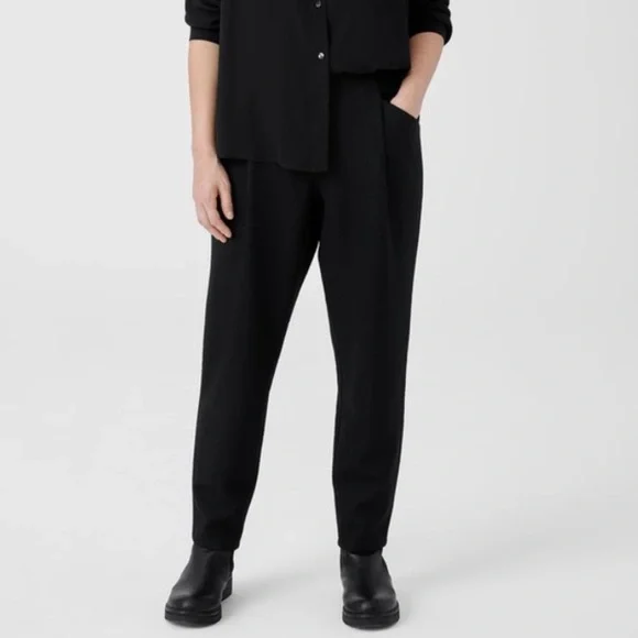 NWT Eileen Fisher Boiled Wool Jersey Carrot Pant Black M - Picture 6 of 16